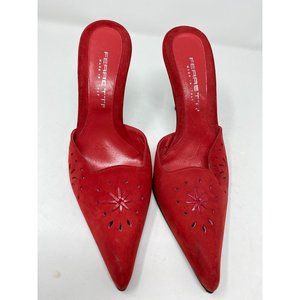 Ferretti Red Laser Cut Heeled Mule Shoe